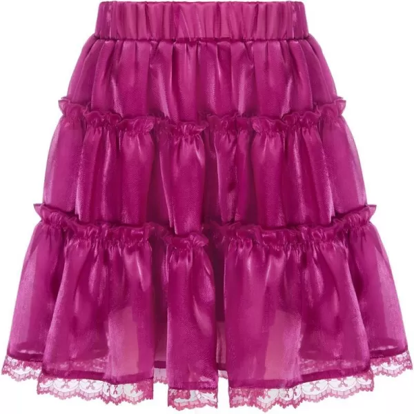 GRACE KARIN Girls Metallic Skirt Shiny Ruffle Tiered Flared Mini Skirts 612YViolet Red