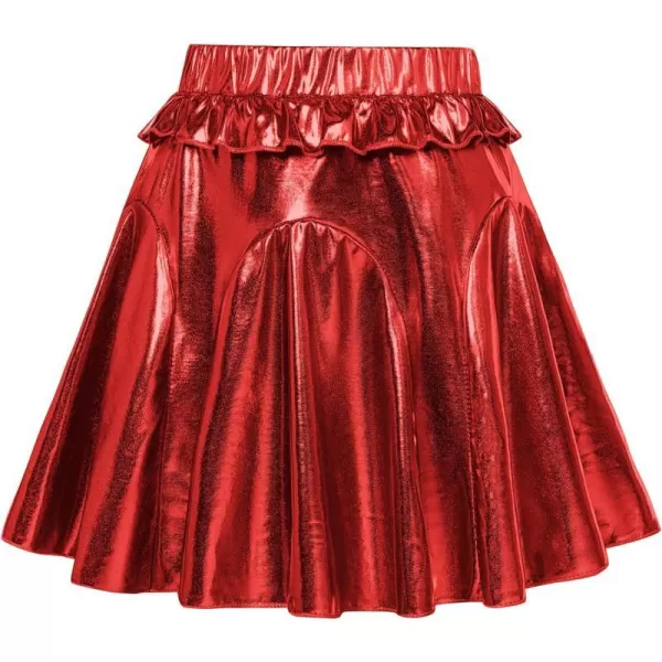 GRACE KARIN Girls Metallic Skirts Fashion Party Ruffle Skirt for Girls Size 512Red