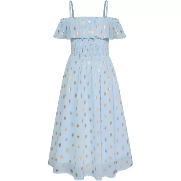 GRACE KARIN Girls Off Shoulder Dress Sleeveless Ruffle Spaghetti Straps Smocked ALine Chiffon Dress 512YLight Blue