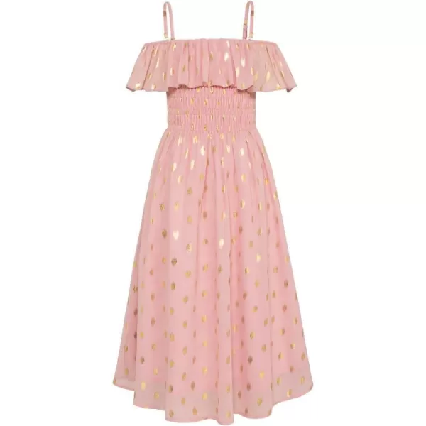 GRACE KARIN Girls Off Shoulder Dress Sleeveless Ruffle Spaghetti Straps Smocked ALine Chiffon Dress 512YLight Pink