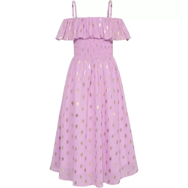 GRACE KARIN Girls Off Shoulder Dress Sleeveless Ruffle Spaghetti Straps Smocked ALine Chiffon Dress 512YPurple