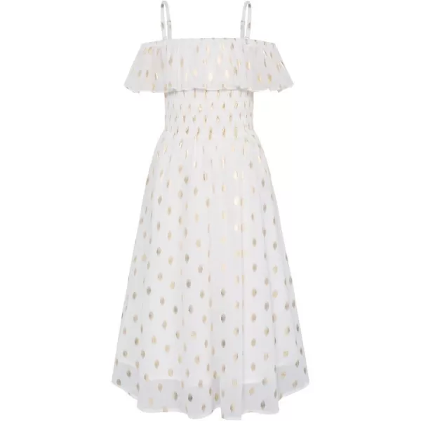 GRACE KARIN Girls Off Shoulder Dress Sleeveless Ruffle Spaghetti Straps Smocked ALine Chiffon Dress 512YWhite