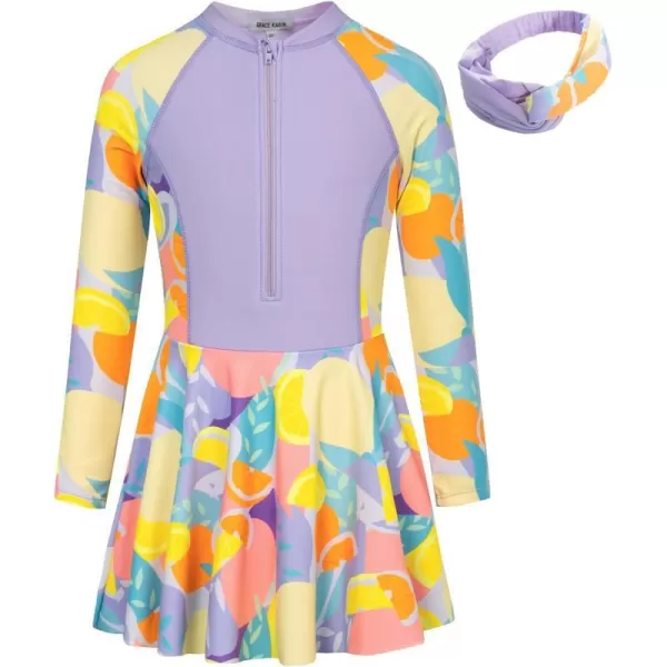 GRACE KARIN Girls One Piece Swimsuit Girls Long Sleeve Rash Guard Bathing Suit for 512YFruit