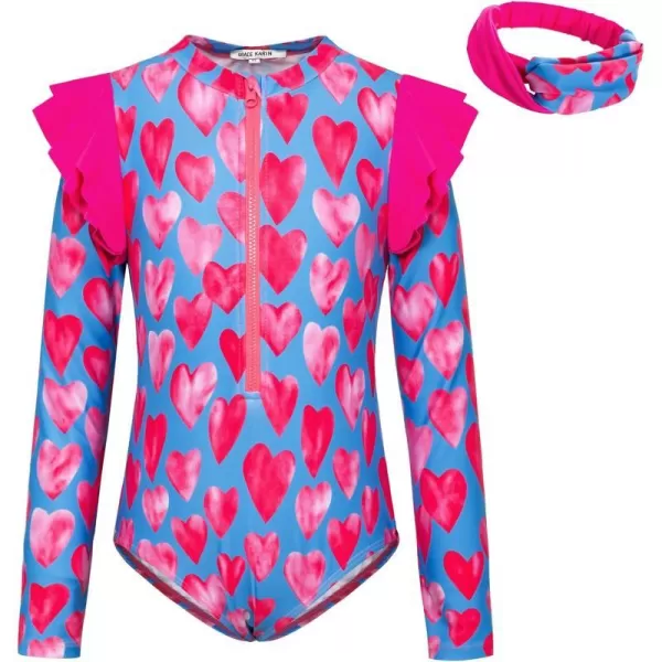 GRACE KARIN Girls One Piece Swimsuit Long Sleeve Rash Guard Swimwear Ruffle Bathing Suit 512YHeart