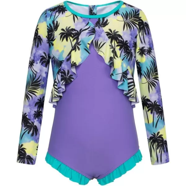 GRACE KARIN Girls One Piece Swimsuit Long Sleeve Rash Guard with Ruffled Zip Up Girls Bathing Suit with Sun Protection 512YCoconut Grove