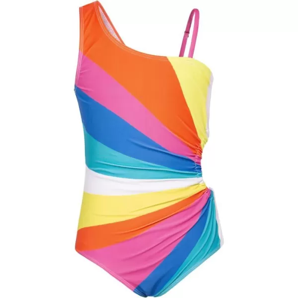 GRACE KARIN Girls One Piece Swimsuit One Shoulder Sleeveless Swimwear Cut Out Bathing Suit 614YRainbow