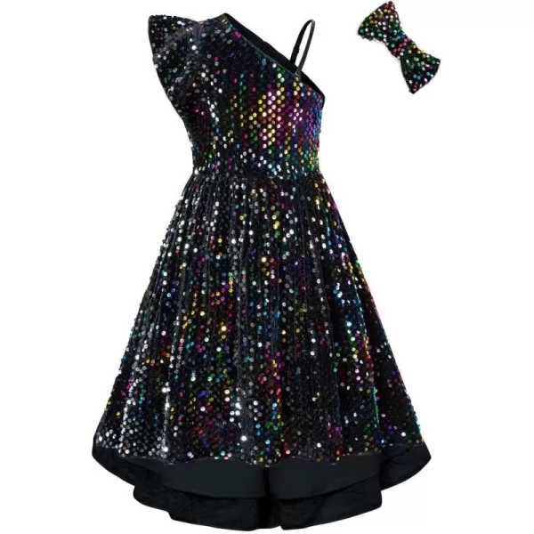 GRACE KARIN Girls One Shoulder Sequin Dress High Low Party Dress for 512YBlack