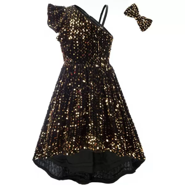 GRACE KARIN Girls One Shoulder Sequin Dress High Low Party Dress for 512YGold