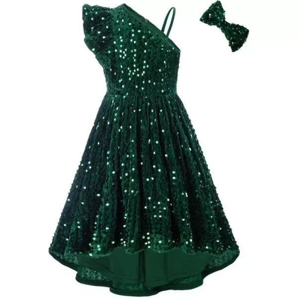 GRACE KARIN Girls One Shoulder Sequin Dress High Low Party Dress for 512YGreen