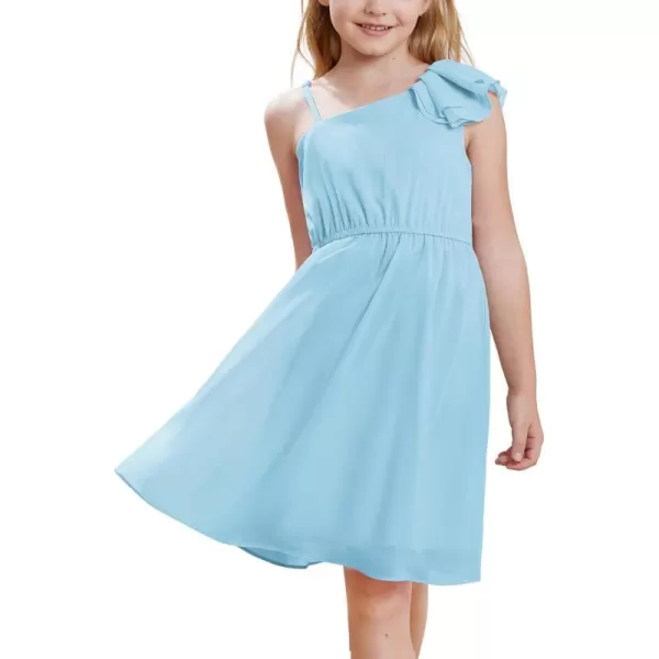 GRACE KARIN Girls One Shoulder Spring Dresses Cute Chiffon Flower Girl Dress 512YBlue