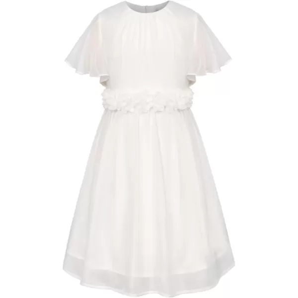 GRACE KARIN Girls Party Dress Crew Neck Chiffon Aline Short Sleeves Formal Dress for 512YWhite