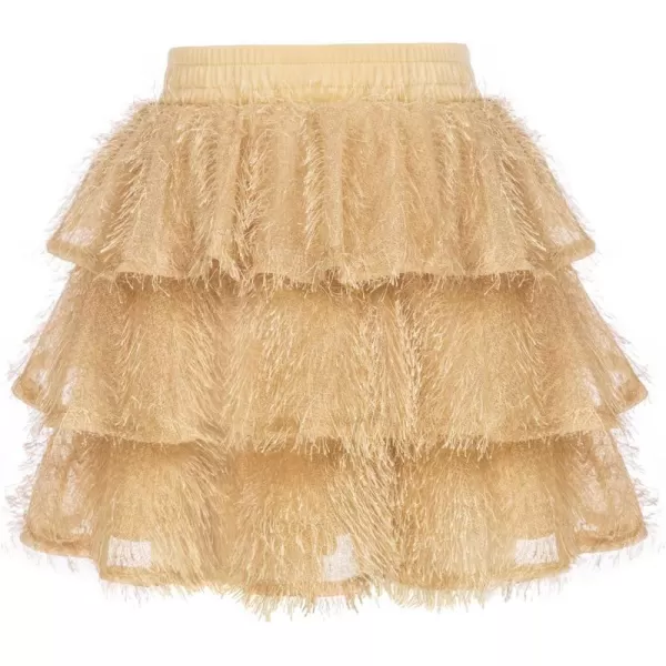 GRACE KARIN Girls Plush Skirt 3Layer Ruffle Skirt for Girls 514YApricot