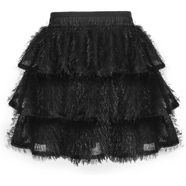 GRACE KARIN Girls Plush Skirt 3Layer Ruffle Skirt for Girls 514YBlack