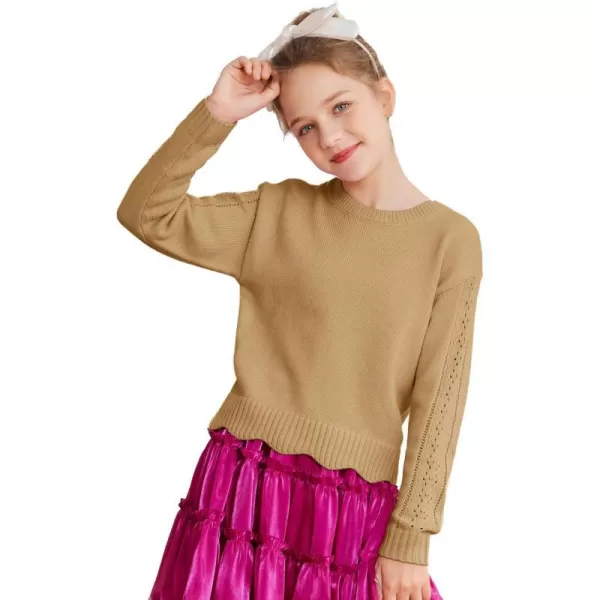 GRACE KARIN Girls Pullover Sweater Knit Long Sleeve Cute Back Bow Tie Sweater for Girl 512YCamel