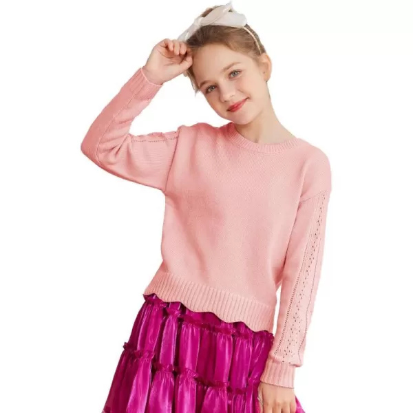 GRACE KARIN Girls Pullover Sweater Knit Long Sleeve Cute Back Bow Tie Sweater for Girl 512YPink