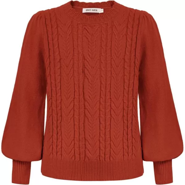 GRACE KARIN Girls Pullover Sweater Long Lantern Sleeve Cable Knit Sweaters 614YBrick Red