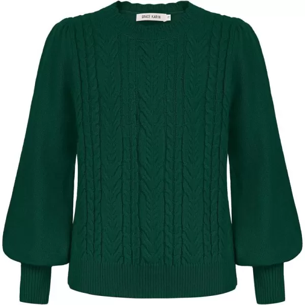 GRACE KARIN Girls Pullover Sweater Long Lantern Sleeve Cable Knit Sweaters 614YGreen