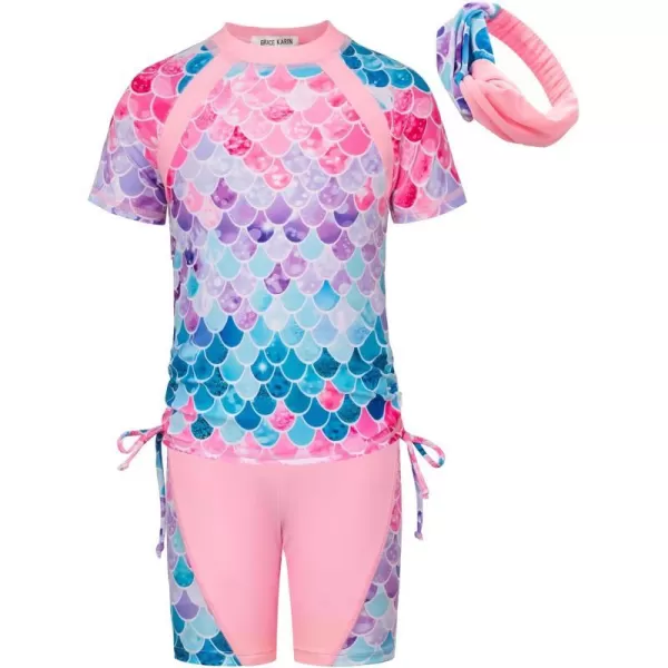 GRACE KARIN Girls Rash Guard Swimsuit Short Sleeve Two Piece Bathing Suit 612YColorful Mermaid