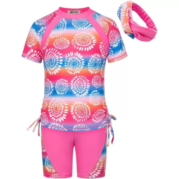 GRACE KARIN Girls Rash Guard Swimsuit Short Sleeve Two Piece Bathing Suit 612YGradient Fireworks