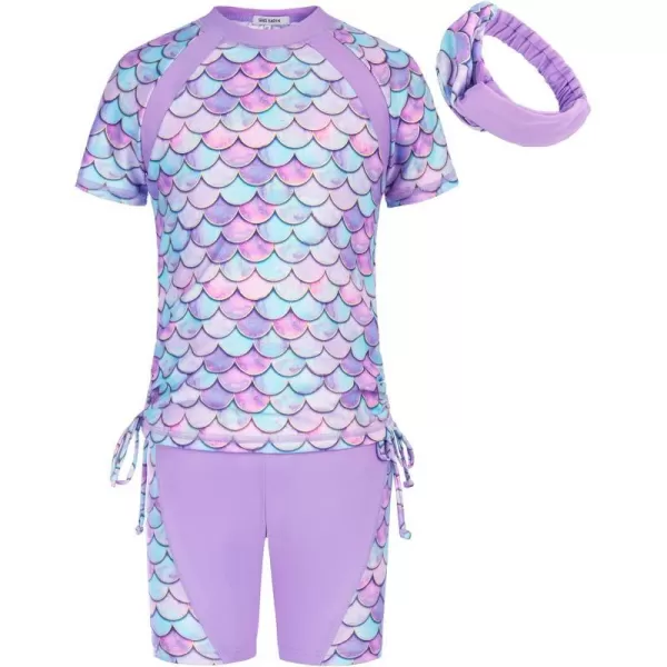 GRACE KARIN Girls Rash Guard Swimsuit Short Sleeve Two Piece Bathing Suit 612YPurple