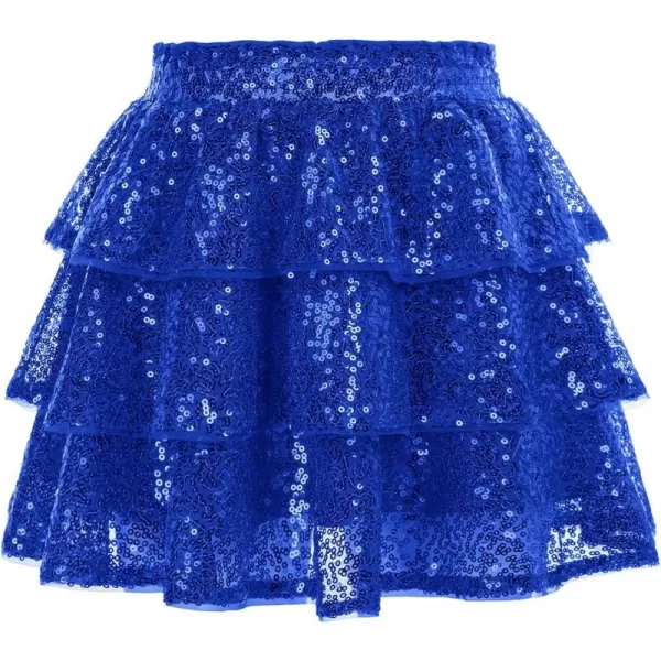 GRACE KARIN Girls Ruffle Skirt Elastic Waist Sequin Skirt for PartyBlue