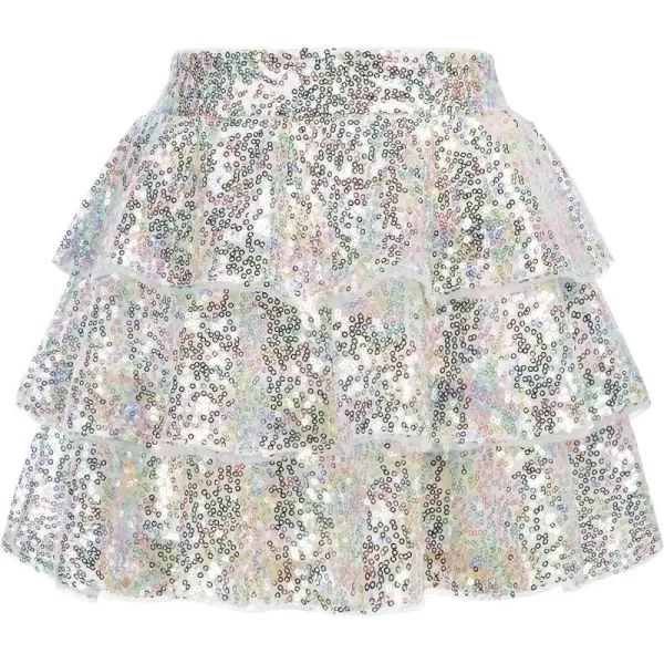 GRACE KARIN Girls Ruffle Skirt Elastic Waist Sequin Skirt for PartyCandy Colors