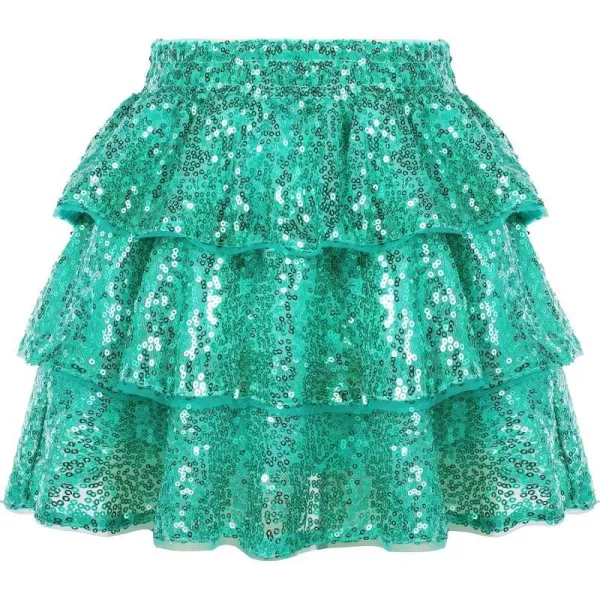 GRACE KARIN Girls Ruffle Skirt Elastic Waist Sequin Skirt for PartyEmerald Green