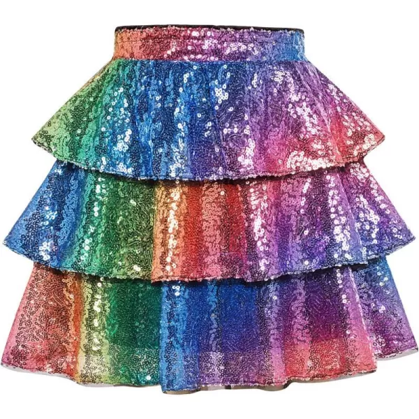 GRACE KARIN Girls Ruffle Skirt Elastic Waist Sequin Skirt for PartyRainbow 1