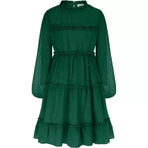 GRACE KARIN Girls Ruffle Tiered Dress Long Sleeve Swiss Dot Flowy ALine Dress 612YDark Green