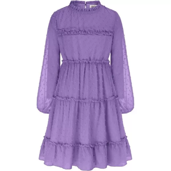 GRACE KARIN Girls Ruffle Tiered Dress Long Sleeve Swiss Dot Flowy ALine Dress 612YPurple