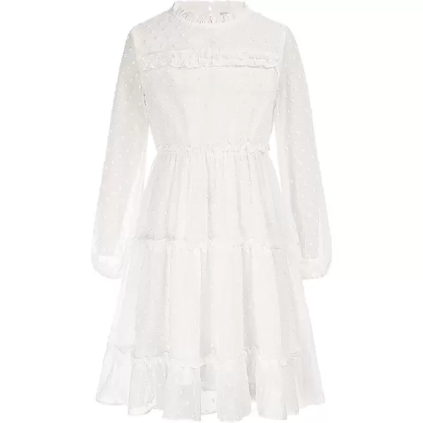 GRACE KARIN Girls Ruffle Tiered Dress Long Sleeve Swiss Dot Flowy ALine Dress 612YWhite