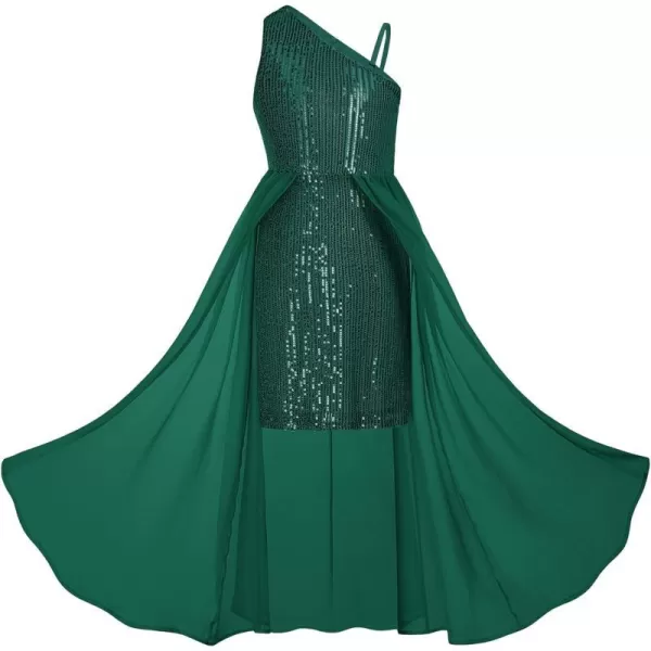 GRACE KARIN Girls Sequin Dress One Shoulder Birthday Party Prom Dresses 614YGreen