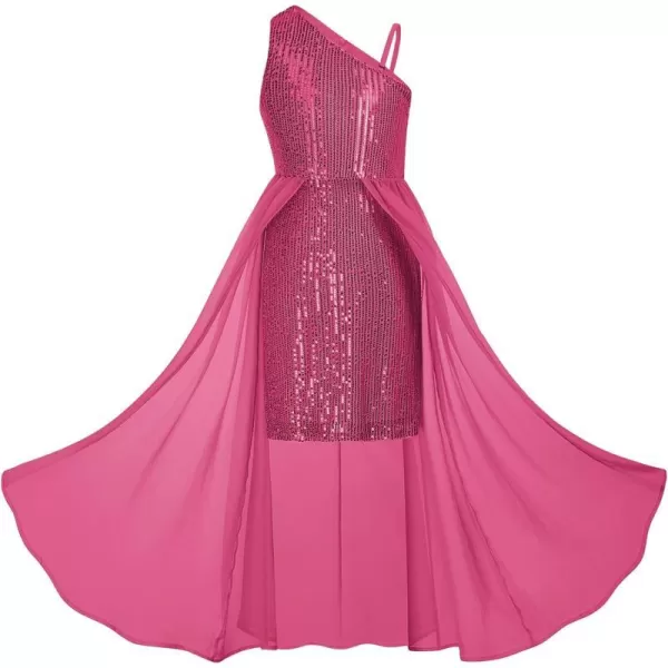 GRACE KARIN Girls Sequin Dress One Shoulder Birthday Party Prom Dresses 614YHot Pink