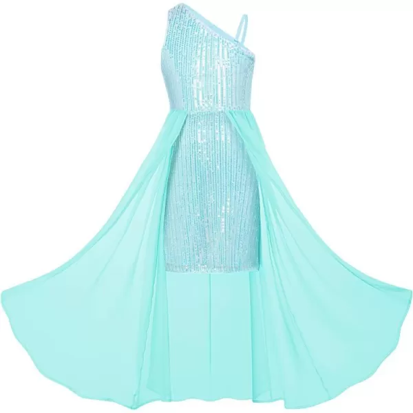 GRACE KARIN Girls Sequin Dress One Shoulder Birthday Party Prom Dresses 614YLight Blue