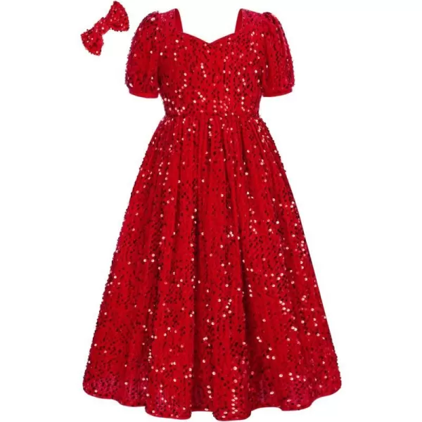 GRACE KARIN Girls Sequin Dress Short Sleeve Sparkly Princess Party Maxi Dress 512YRed