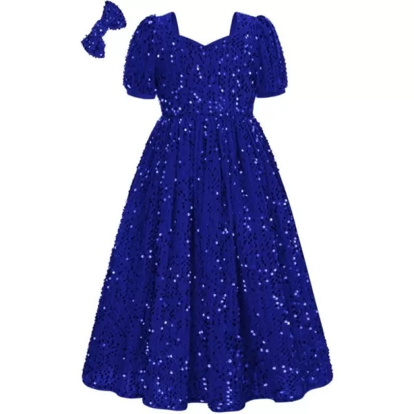 GRACE KARIN Girls Sequin Dress Short Sleeve Sparkly Princess Party Maxi Dress 512YRoyal Blue