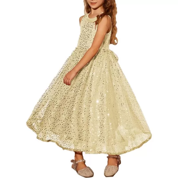 GRACE KARIN Girls Sequin Party Dress Sleeveless Sparkle Elegant ALine Maxi Dresses 512YearsGold