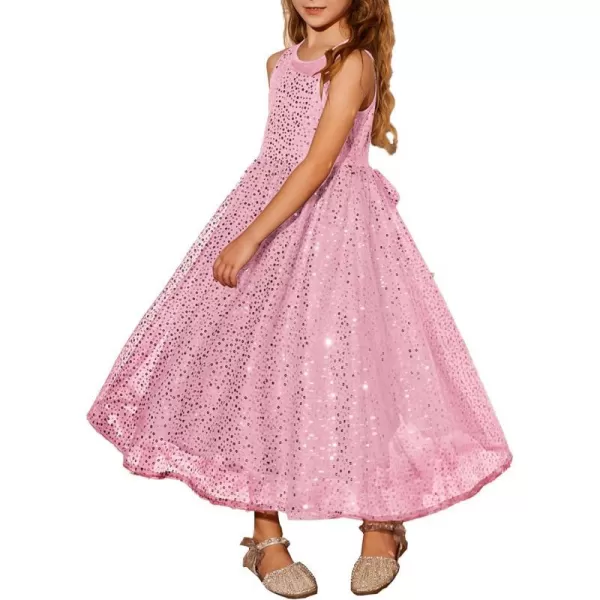 GRACE KARIN Girls Sequin Party Dress Sleeveless Sparkle Elegant ALine Maxi Dresses 512YearsPink