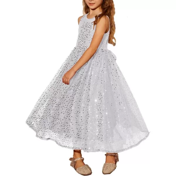 GRACE KARIN Girls Sequin Party Dress Sleeveless Sparkle Elegant ALine Maxi Dresses 512YearsSilver