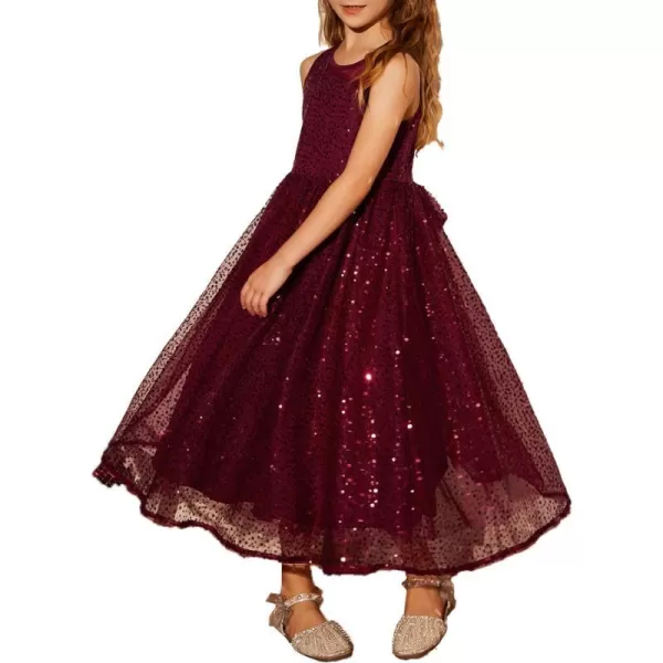 GRACE KARIN Girls Sequin Party Dress Sleeveless Sparkle Elegant ALine Maxi Dresses 512YearsWine Red