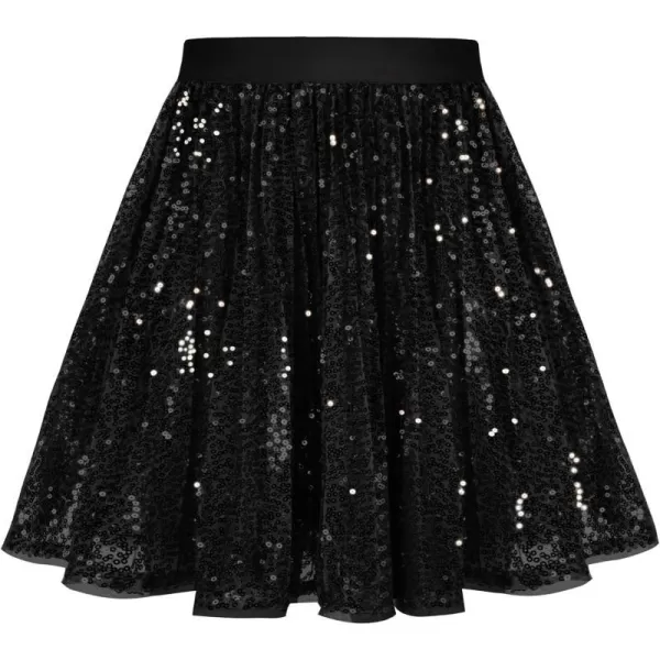 GRACE KARIN Girls Sequin Skirt Elastic Waist Sparkle Pleated Skirt for Party 512YBlack