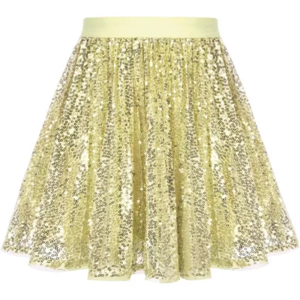 GRACE KARIN Girls Sequin Skirt Elastic Waist Sparkle Pleated Skirt for Party 512YChampagne