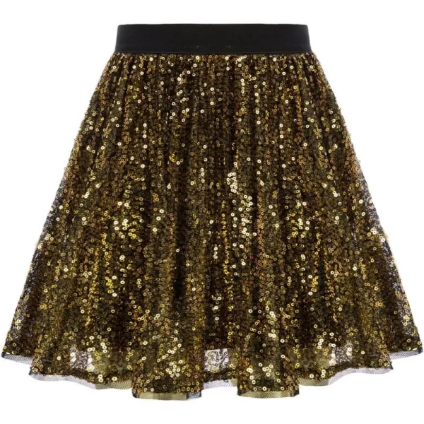 GRACE KARIN Girls Sequin Skirt Elastic Waist Sparkle Pleated Skirt for Party 512YDark Golden