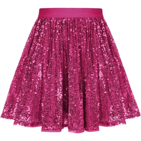 GRACE KARIN Girls Sequin Skirt Elastic Waist Sparkle Pleated Skirt for Party 512YHot Pink