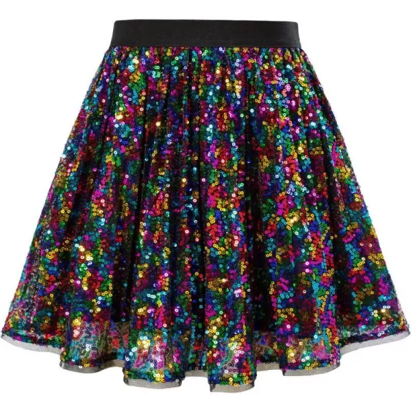 GRACE KARIN Girls Sequin Skirt Elastic Waist Sparkle Pleated Skirt for Party 512YMulticolor