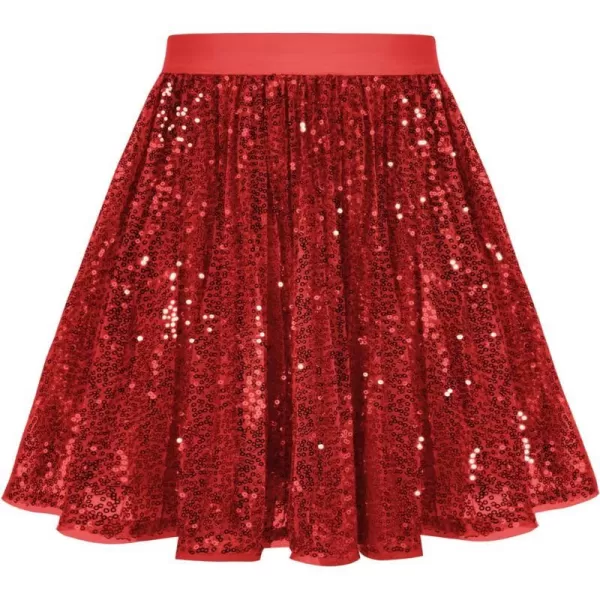 GRACE KARIN Girls Sequin Skirt Elastic Waist Sparkle Pleated Skirt for Party 512YRed