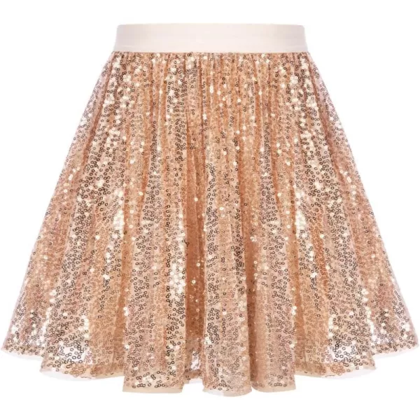 GRACE KARIN Girls Sequin Skirt Elastic Waist Sparkle Pleated Skirt for Party 512YRose Gold