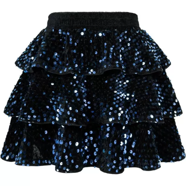 GRACE KARIN Girls Sequin Skirt Girls Fashion Party Three Layer Ruffle Skirt 514YBlue