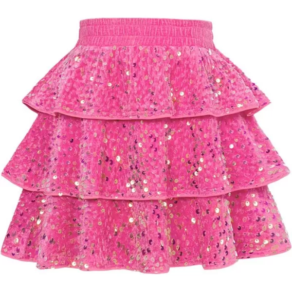 GRACE KARIN Girls Sequin Skirt Girls Fashion Party Three Layer Ruffle Skirt 514YColorful Pink