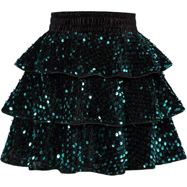 GRACE KARIN Girls Sequin Skirt Girls Fashion Party Three Layer Ruffle Skirt 514YGreen